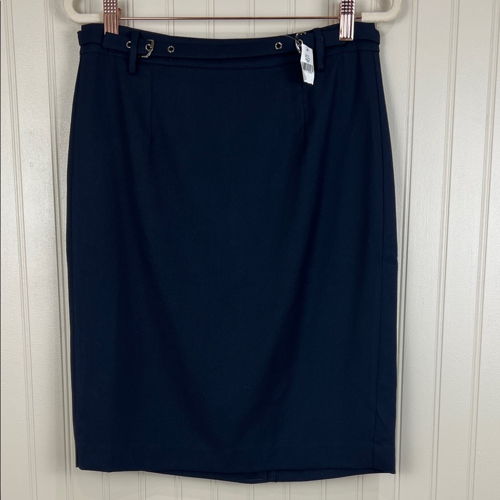 NWT Banana Republic Women’s Buckle Belt Pencil Straight Navy Skirt Size 4